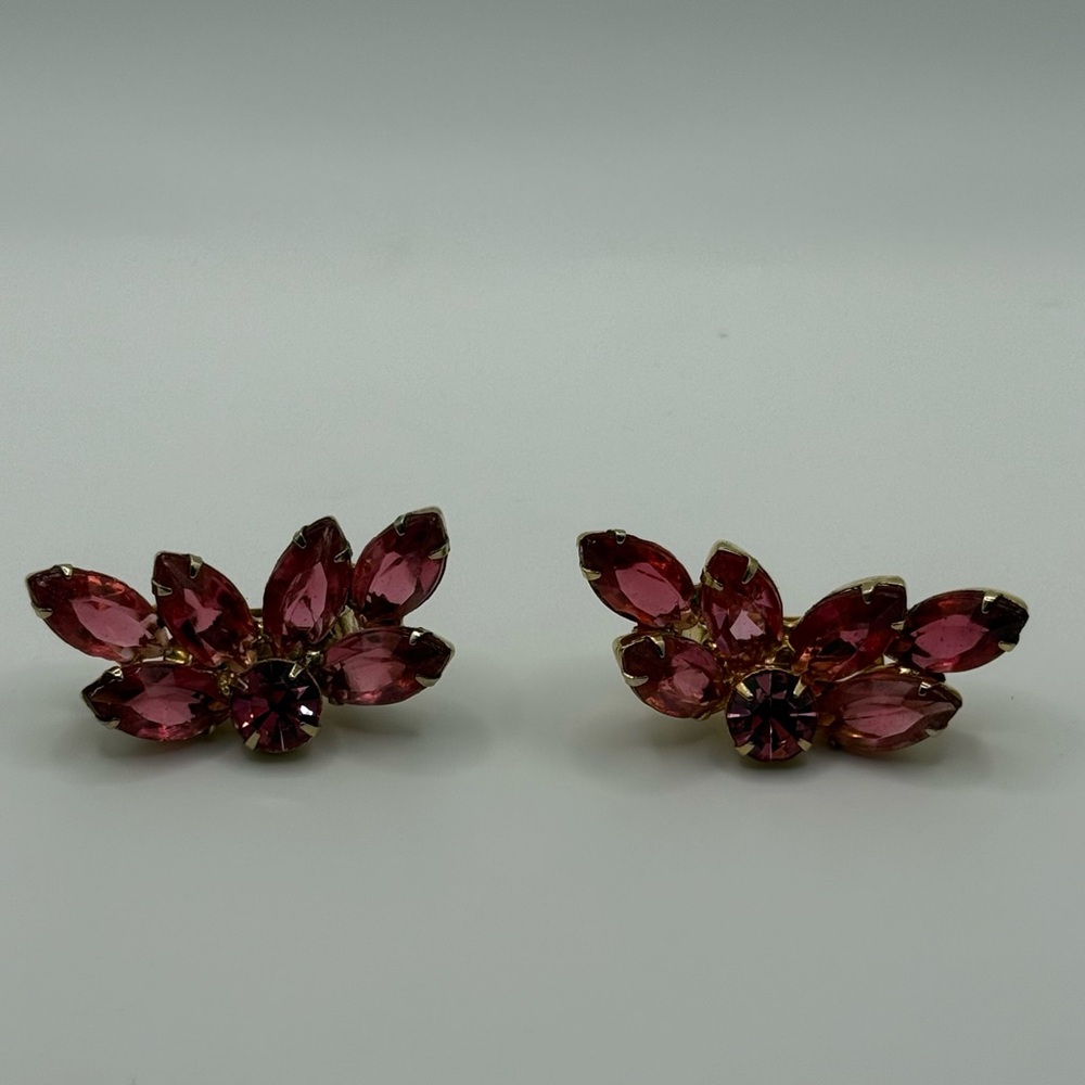Vintage Pink and Gold Rhinestone Clip on Earrings
